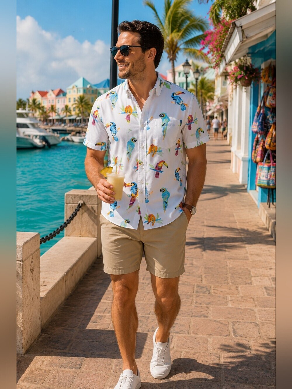 Chubbies Tropical Bird Print Button Front Shirt Men's Medium Toucan Parrot